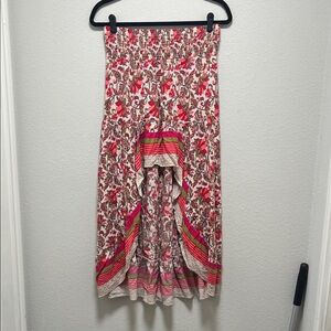 Printed Pink Floral Maxi Skirt with Ruffle Details